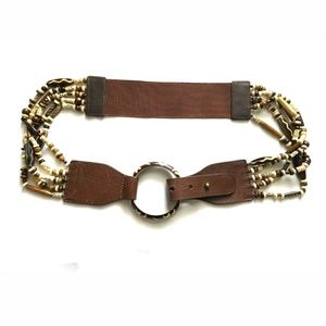 Chicos Brown White Beaded Belt Size Medium L 40''